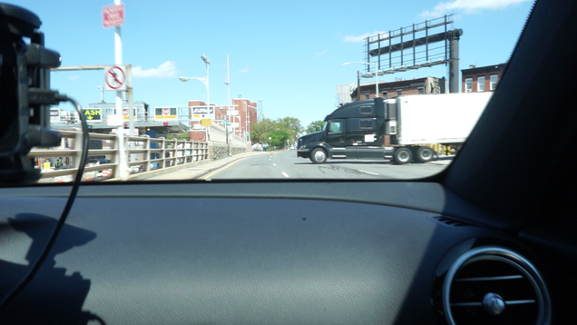 The Merc was moved into the furthest lane to the left as pictured here. It didn’t notice the semi truck at all, both in the right lane or in the left lane.